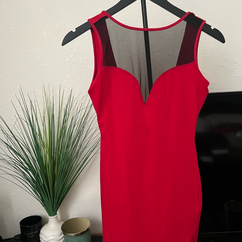 Forever 21 Red Backless Dress with Mesh Detail